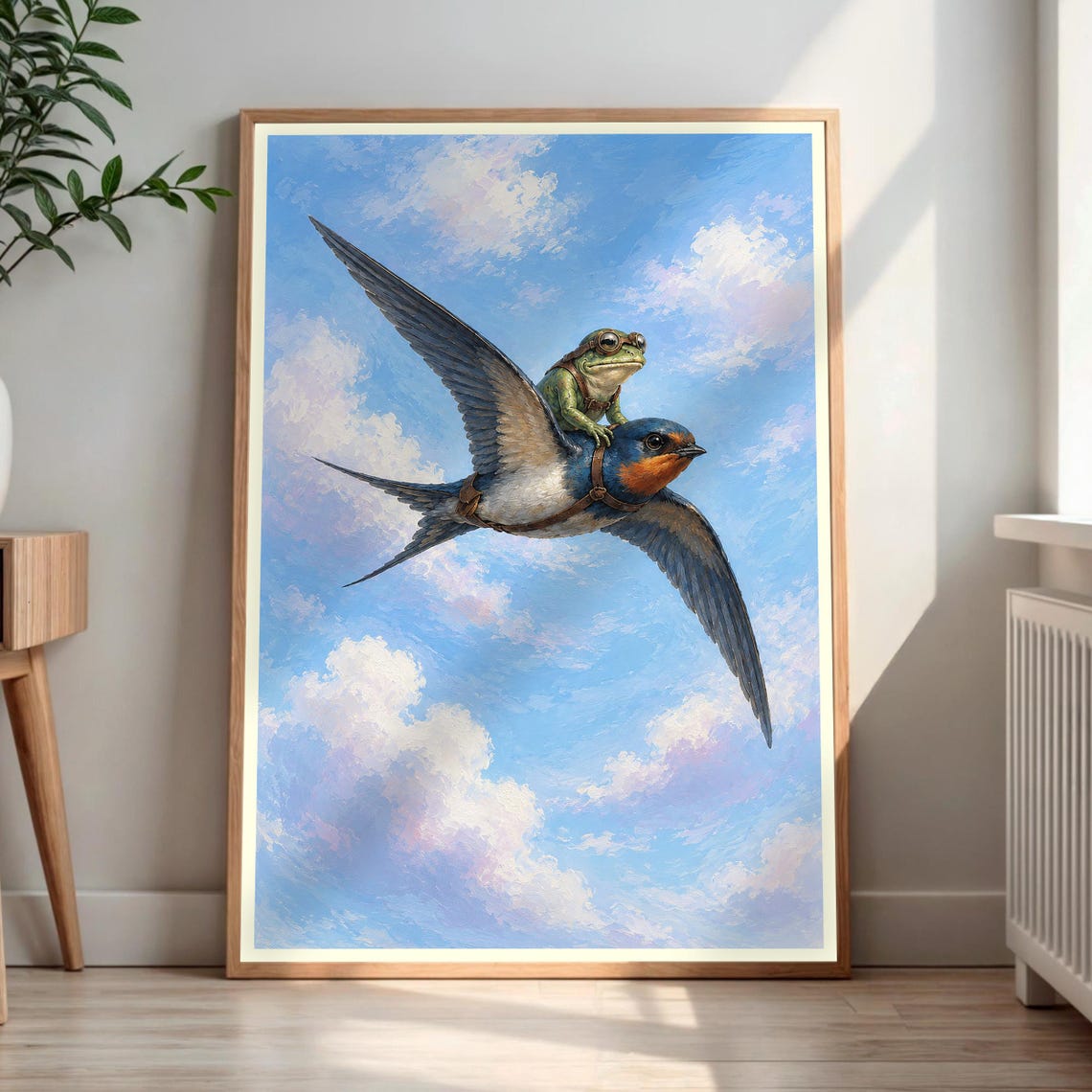 Frog Riding Swallow Aviator Goggles Whimsical Kids Room Poster