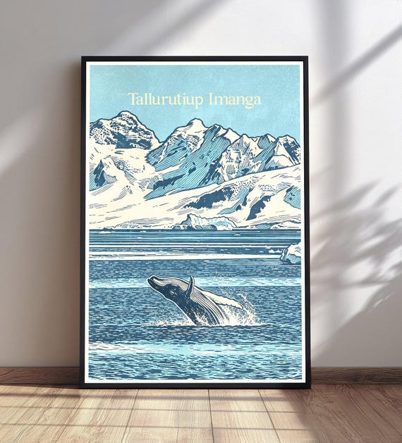 Tallurutiup Imanga Poster Whale Breaching Art Vintage Travel Print Arctic Wall Decor Glacier Ocean