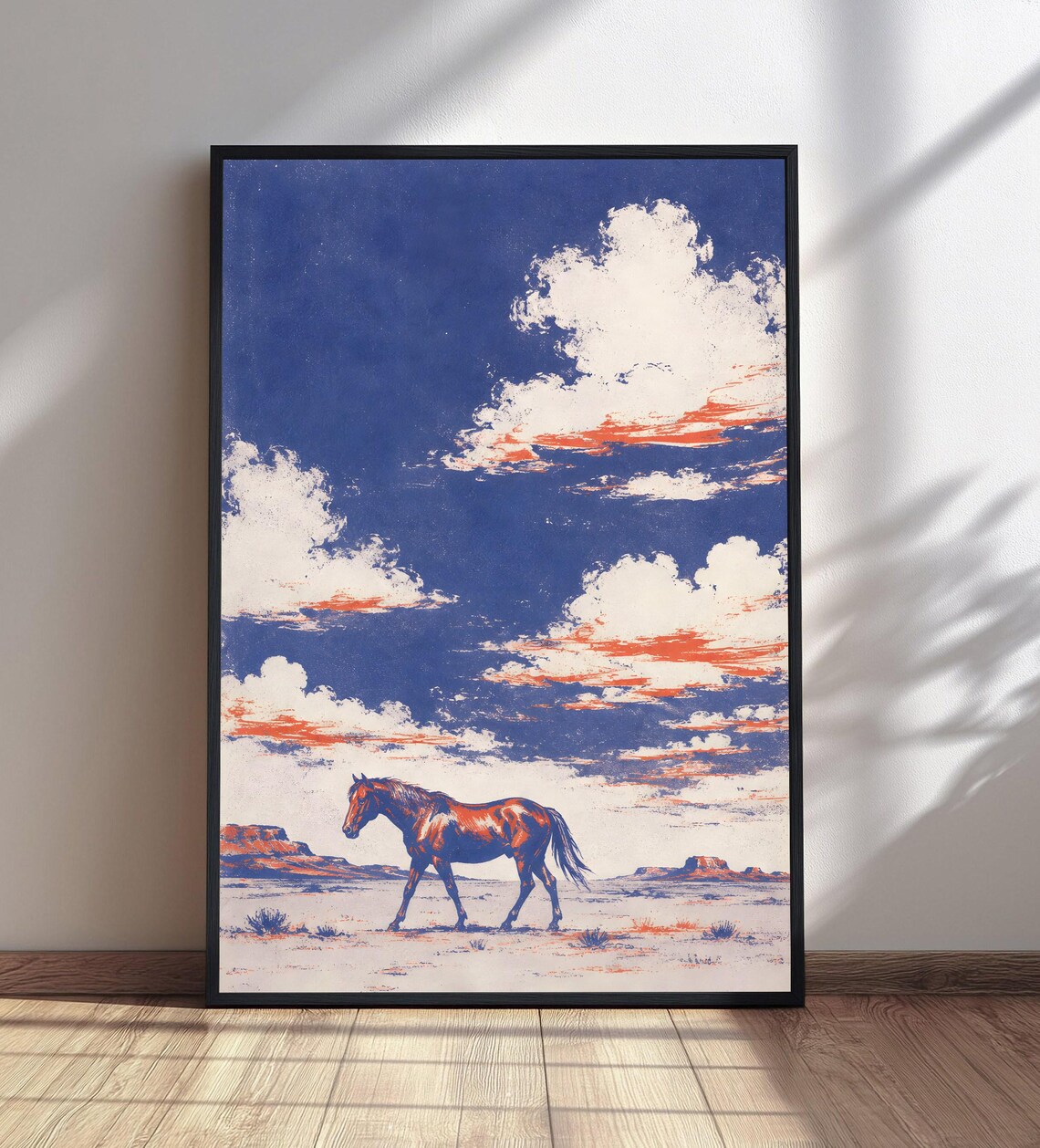 Horse Desert Landscape Art Print, Western Decor