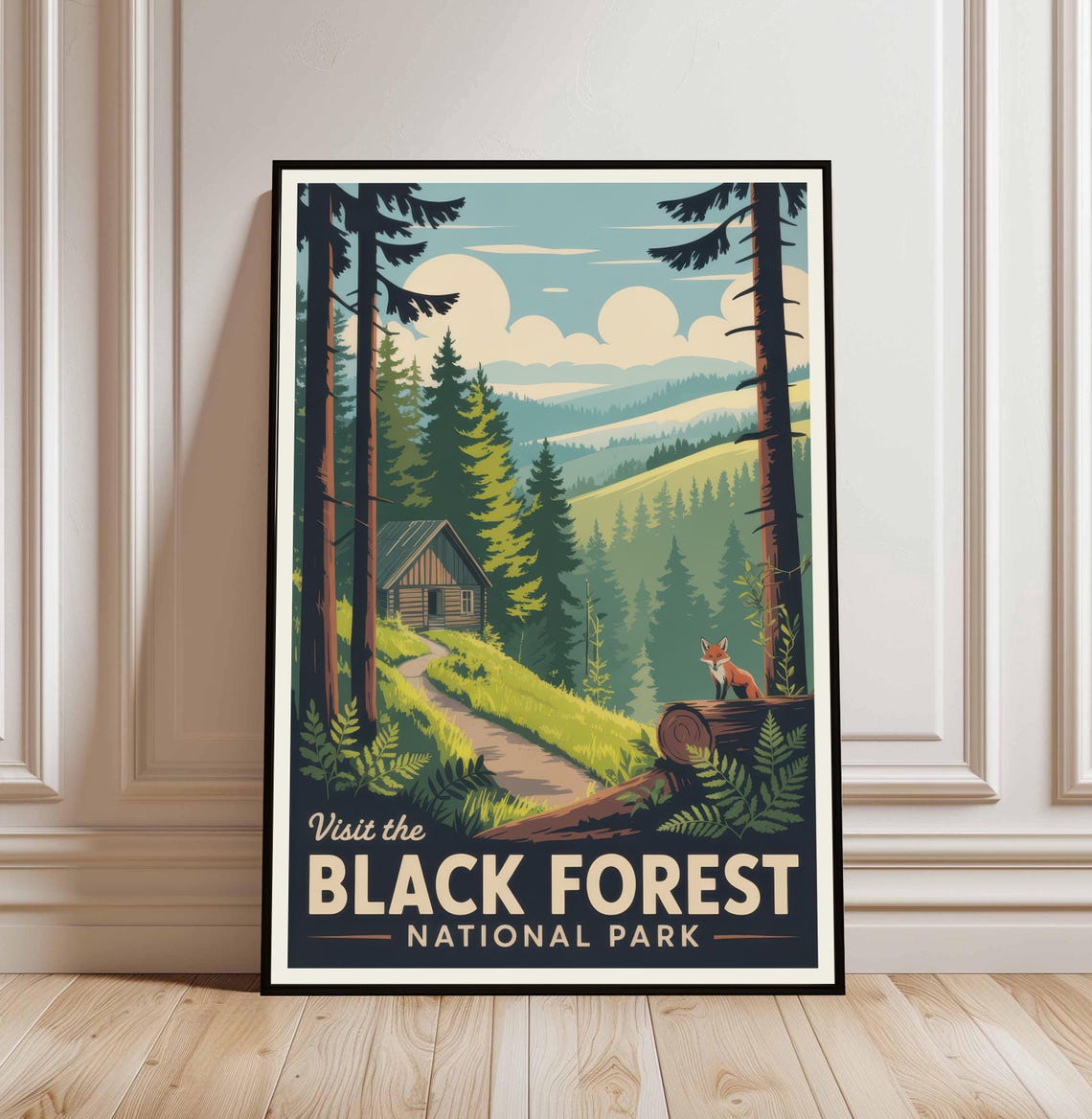 Black Forest National Park Fox Cabin Pines Vintage Travel Poster
