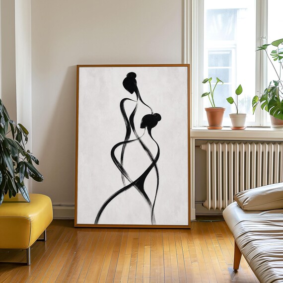 Abstract Dancing Women Black Brushstroke Minimalist Figure Poster