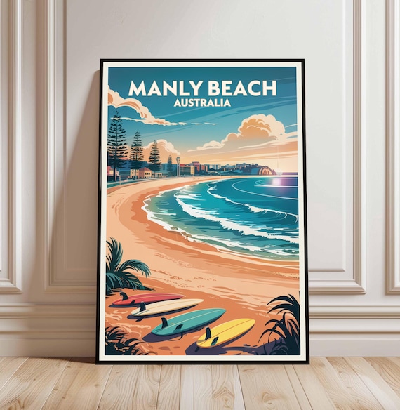 Manly Beach Australia Travel Poster, New South Wales