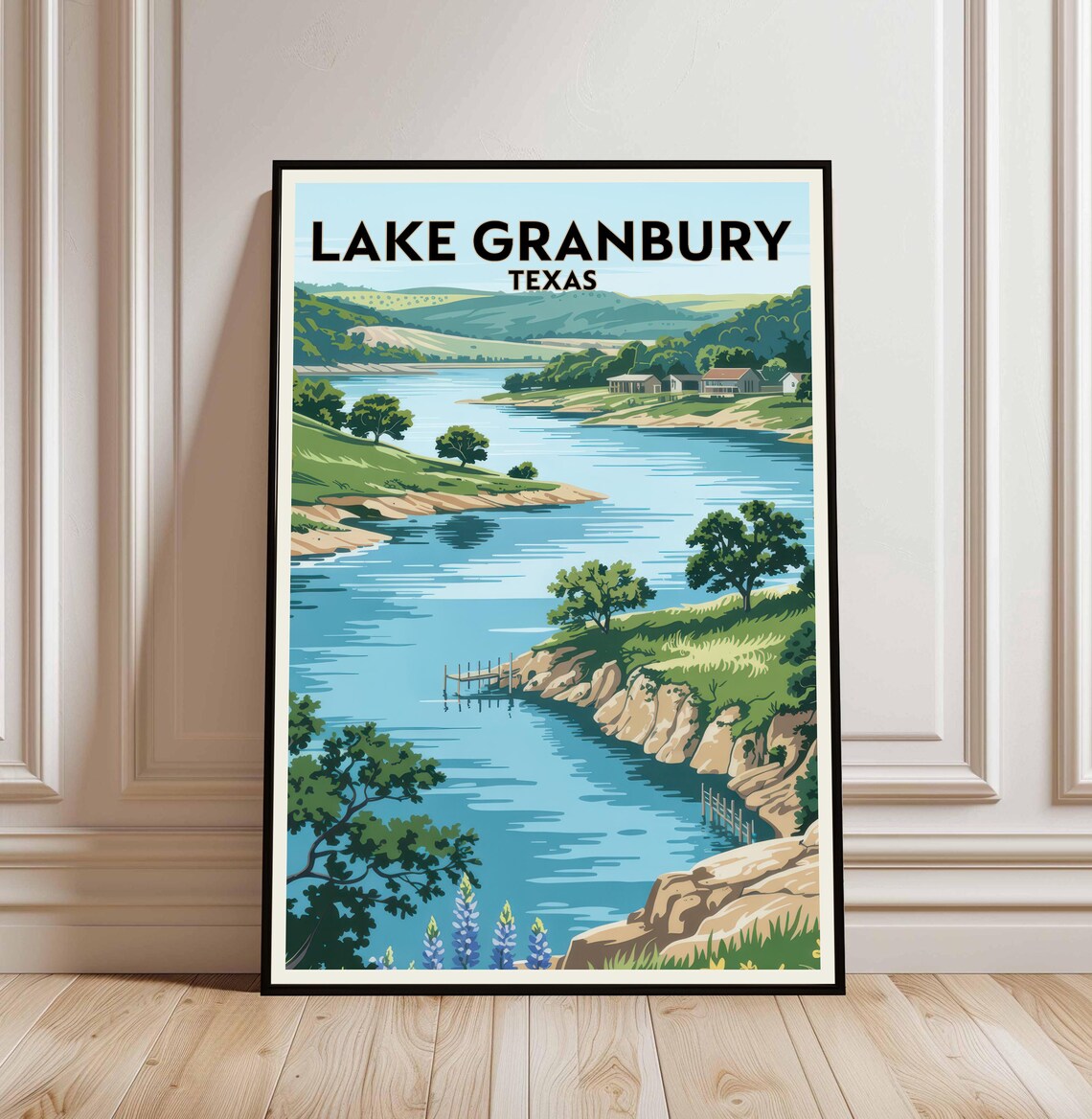 Lake Granbury Texas Travel Poster of a Lakeside Hill Country Cove