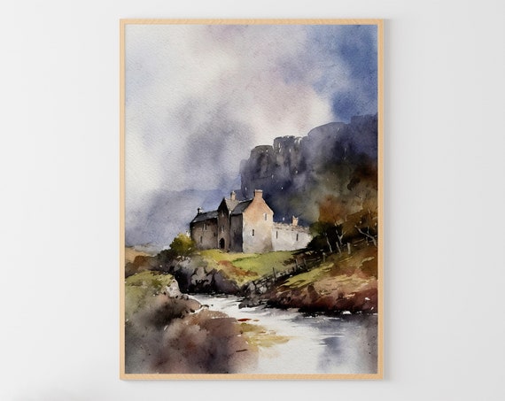 Glen Coe Old Cottage Watercolor, Scottish Highlands Art Print