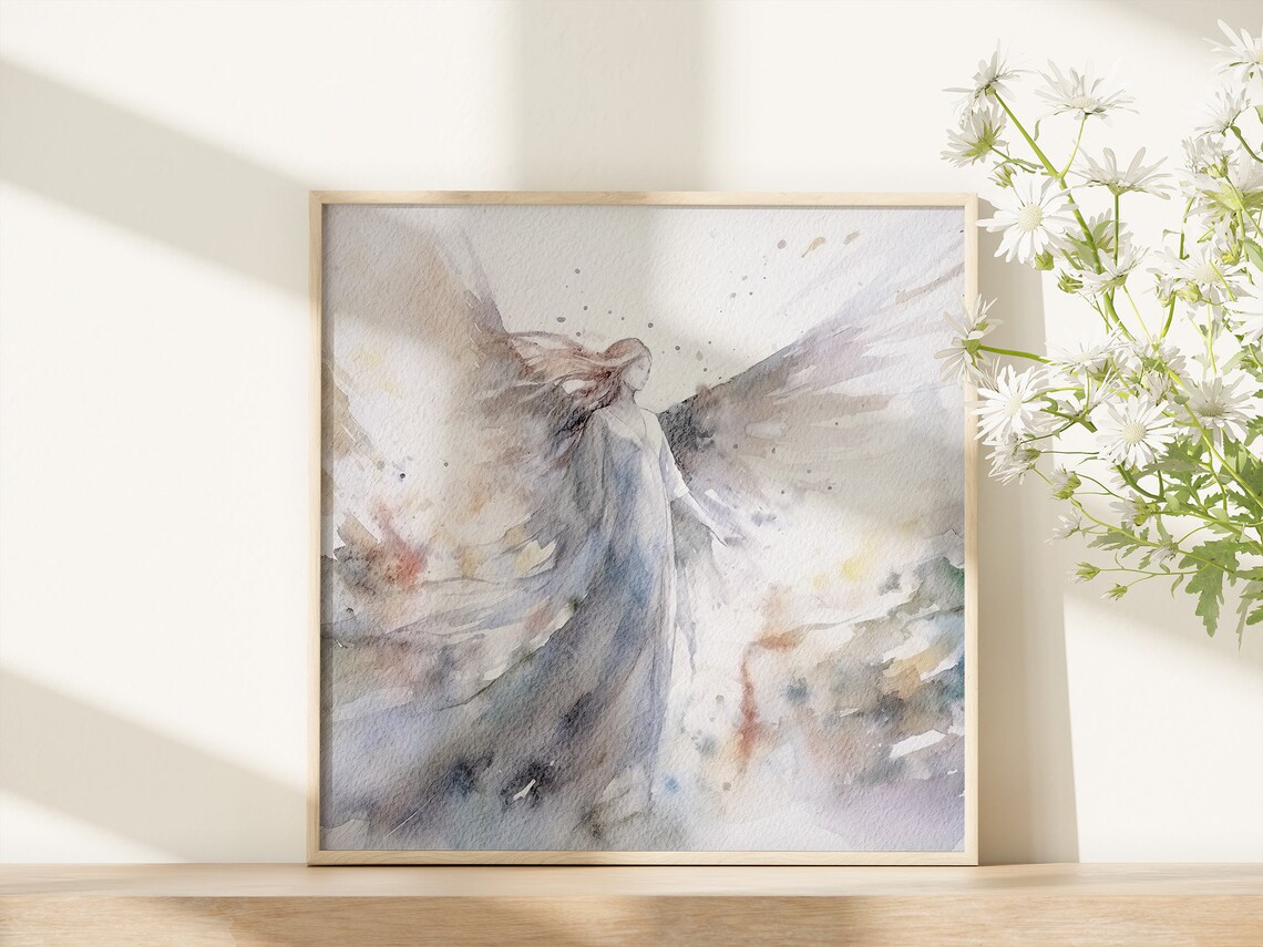 Angel Watercolor Religious Art Print, Abstract Style - Image 5