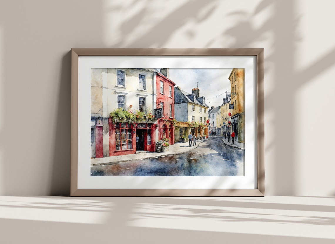 Galway Quay Street Watercolor Travel Poster, Irish Cityscape - Image 5
