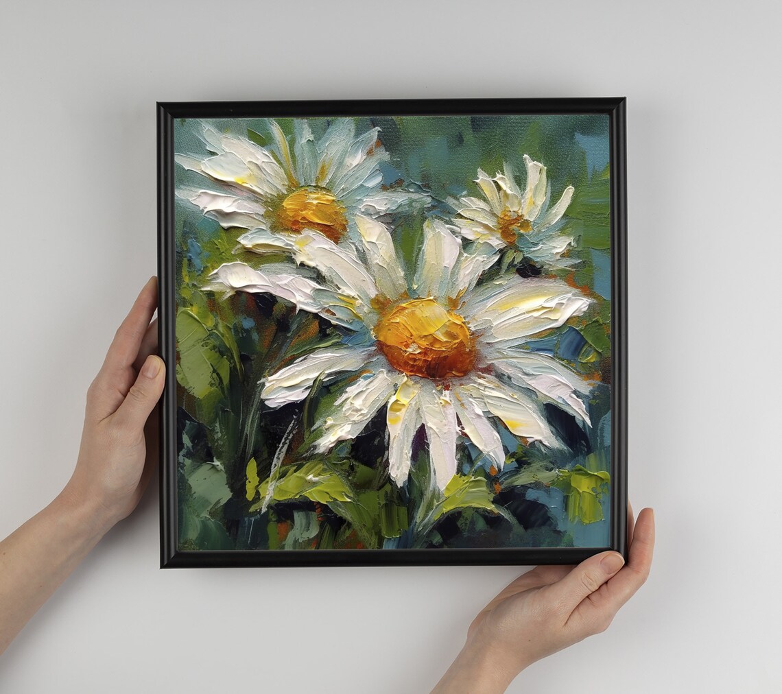 Daisies Oil Painting Meadow Floral Art Print - Image 3