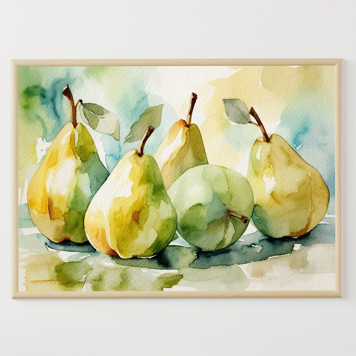 Pear Still Life Watercolor Art Print, Kitchen Decor