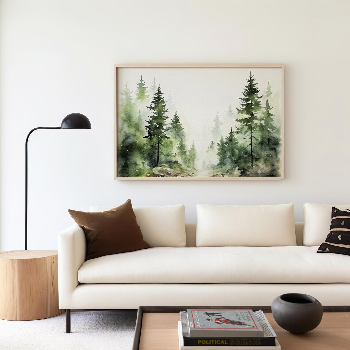 Evergreen Trees Watercolor Art Print, Misty Forest - Image 2