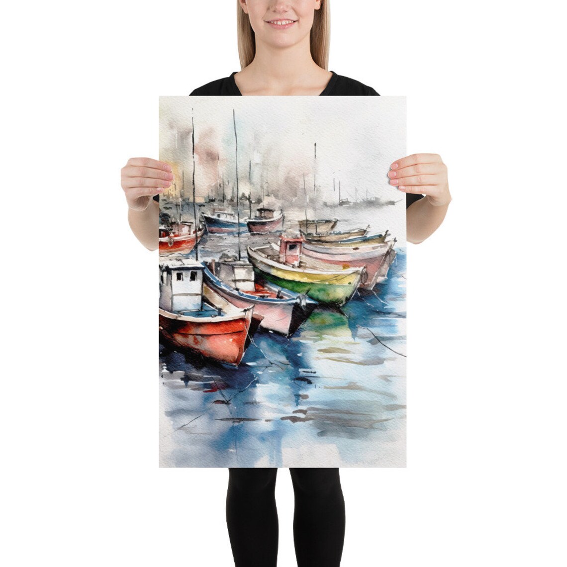 Marina Sailboats Watercolor Nautical Poster Print - Image 2