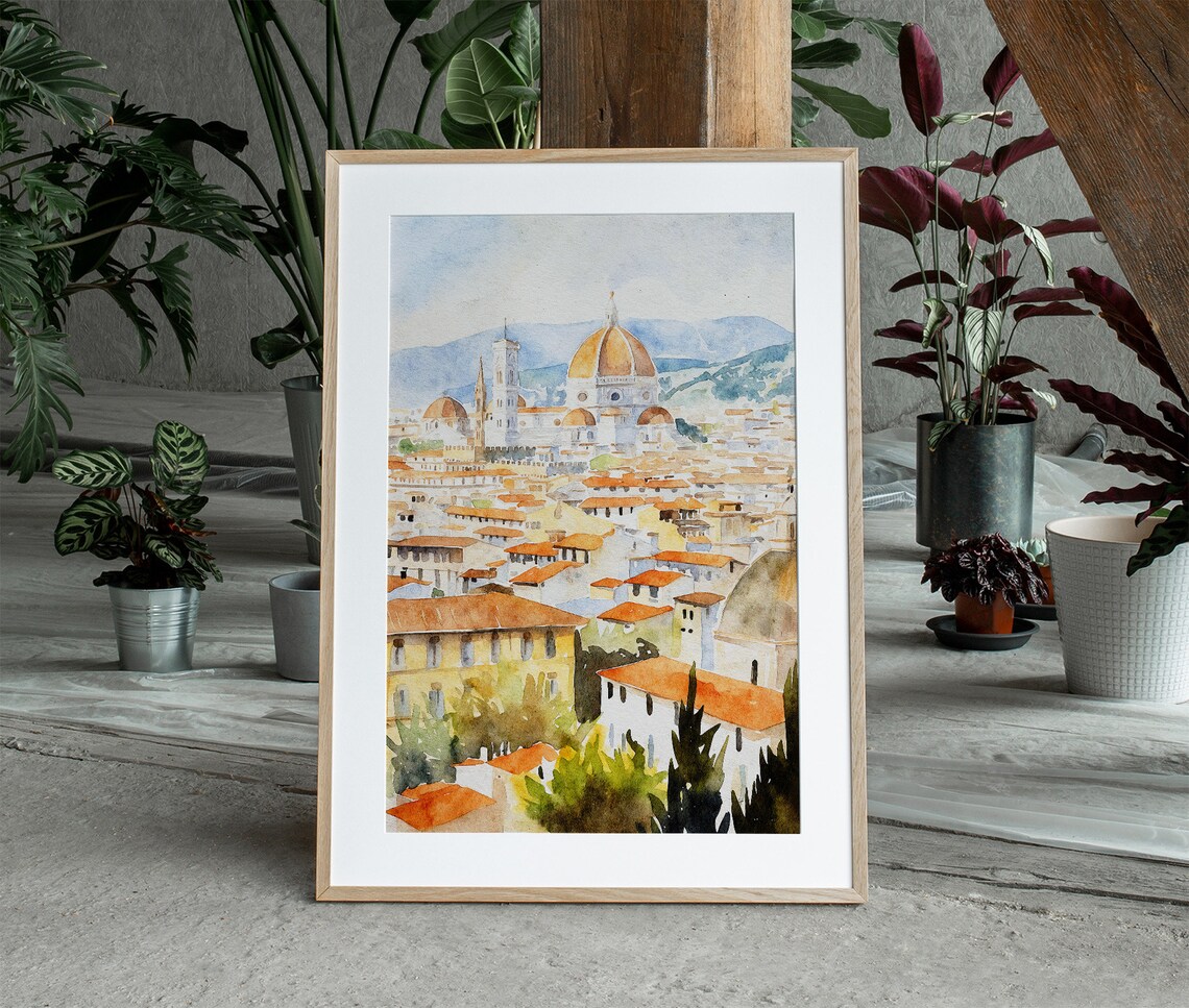 Florence Watercolor Travel Poster, Italian Cityscape - Image 4