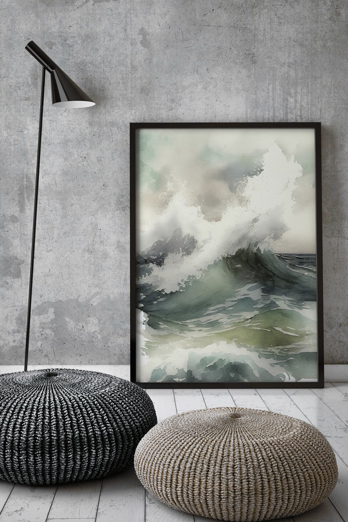 Sea Wave Watercolor Stormy Seascape, Nautical Art Print - Image 3