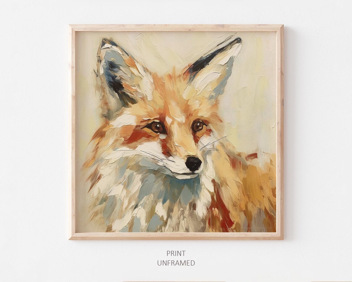 Red Fox Oil Painting Art Print, Wildlife Wall Art