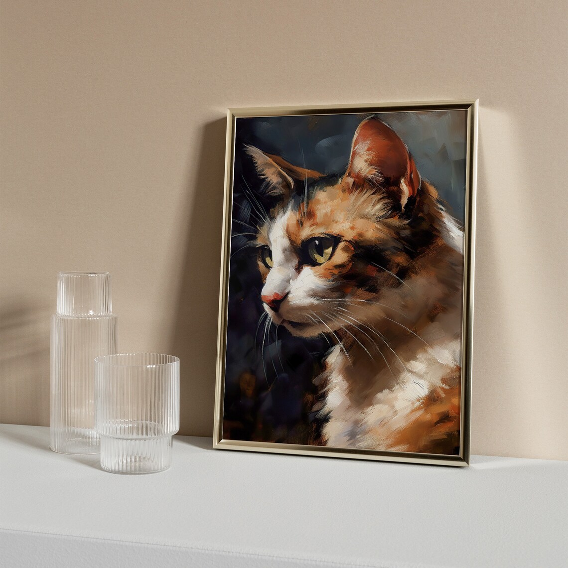 Calico Cat Oil Painting Art Print, Cat Wall Decor - Image 2