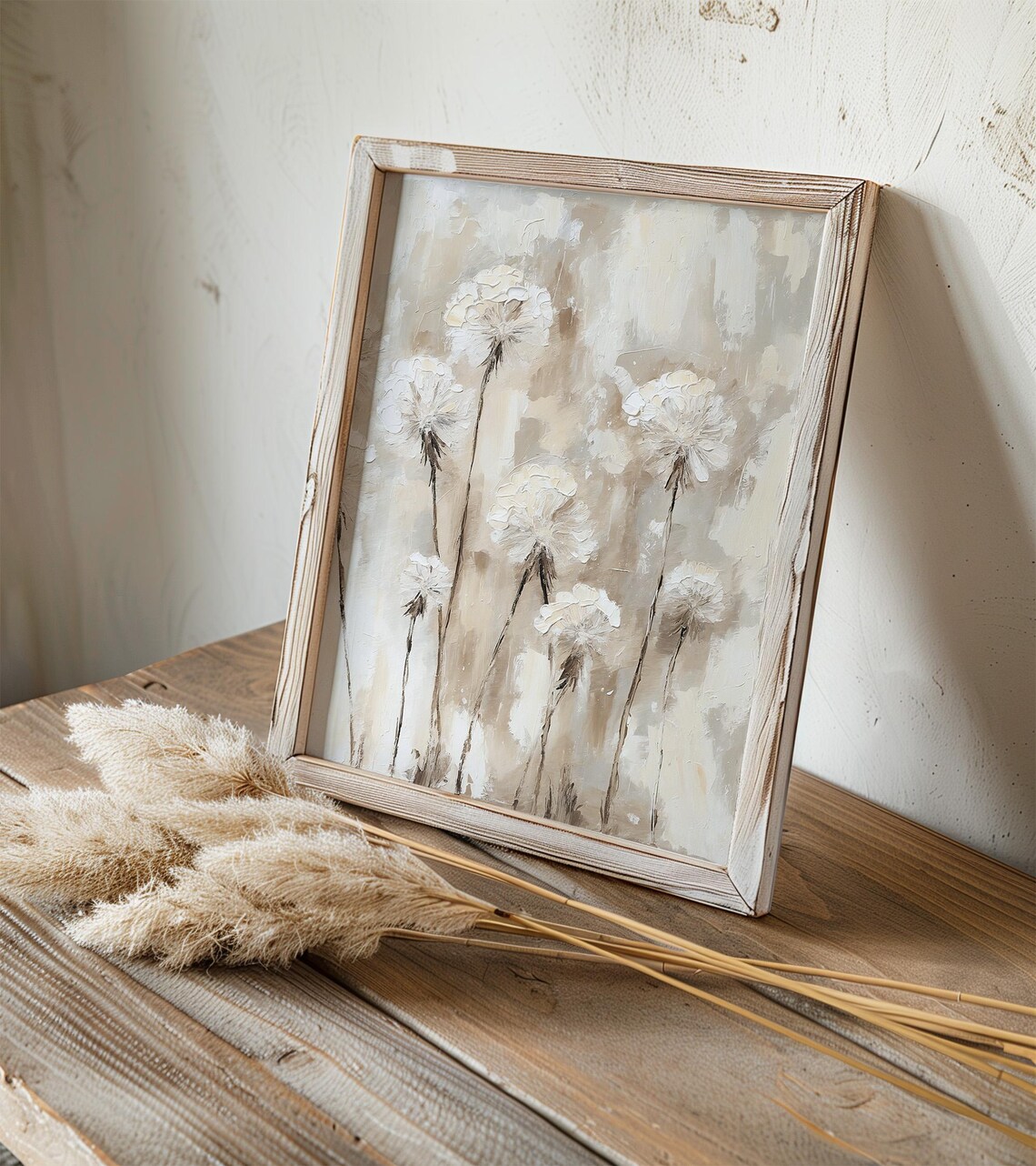 Dandelions Oil-Painting-Style Art Print, Neutral Beige - Image 2