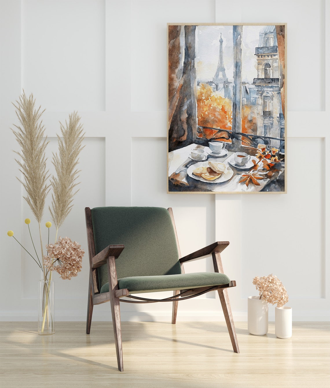 Paris Breakfast Window Eiffel Tower View Coffee Watercolor Art Poster - Image 3