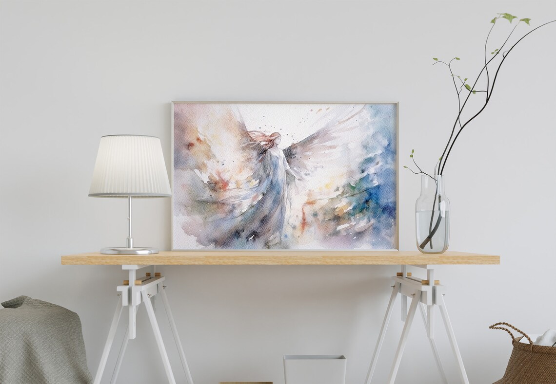 Angel Watercolor Religious Art Print, Abstract Style - Image 4