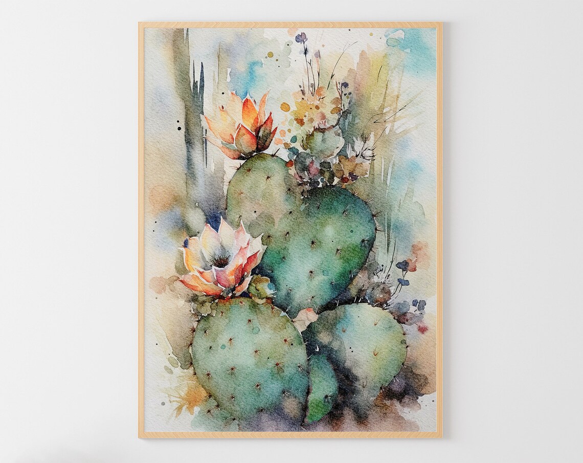 Cactus Botanical Watercolor Art Print, Desert Plants