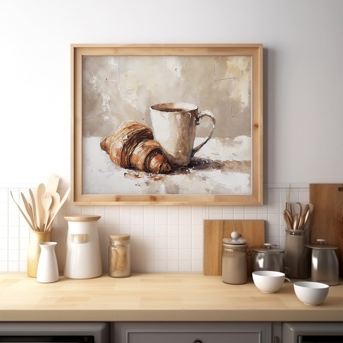 Croissant And Coffee Still Life Poster, Kitchen Decor - Image 2