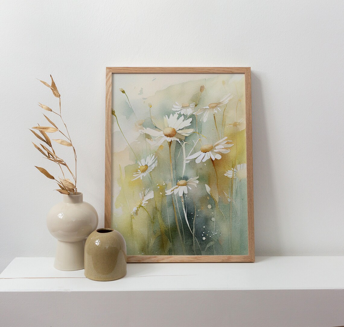Daisy Watercolor Meadow Art Print, Wildflowers - Image 5