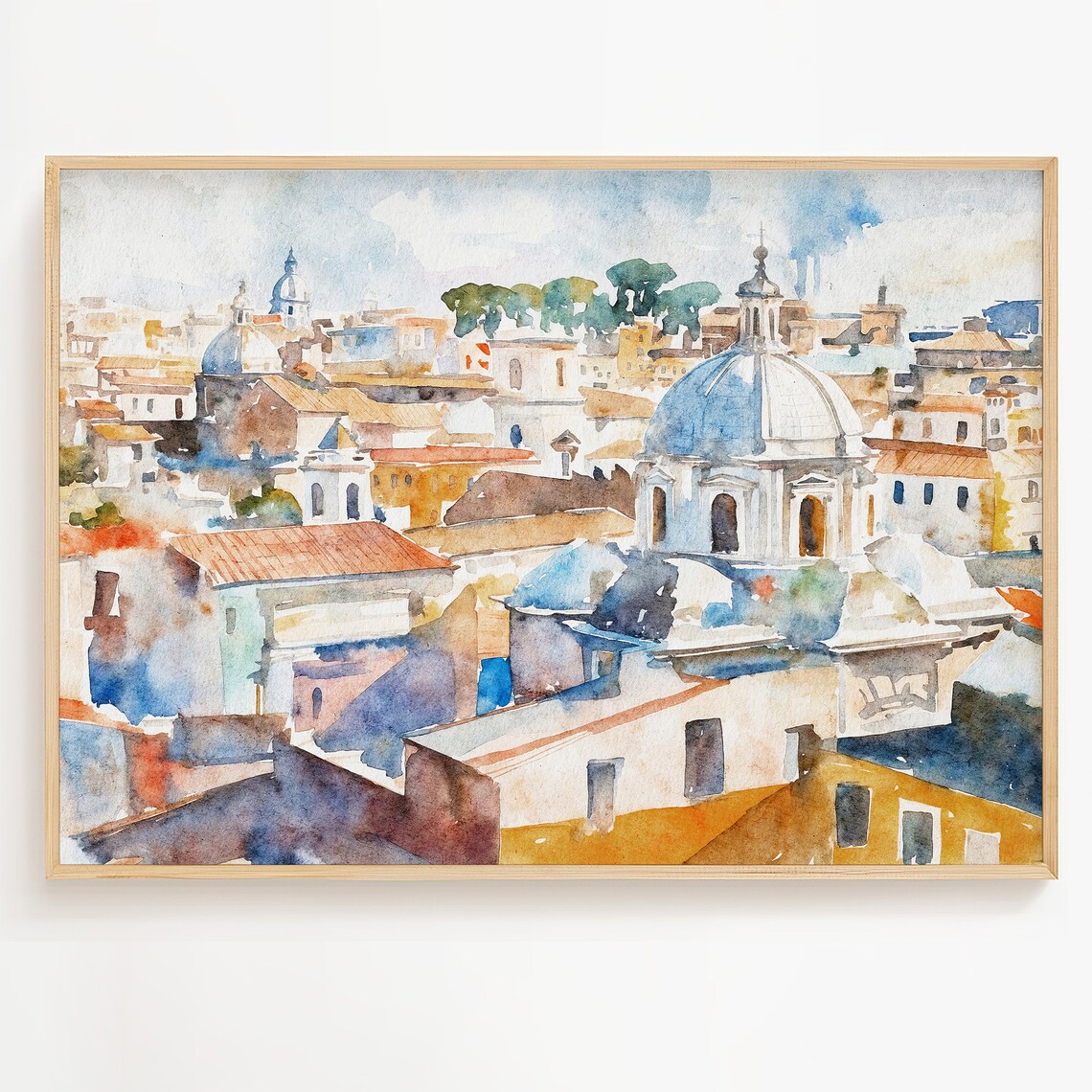 Rome Watercolor Art Print, Italian Cityscape Architecture