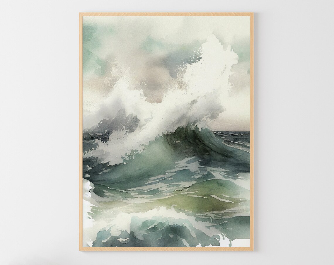 Sea Wave Watercolor Stormy Seascape, Nautical Art Print