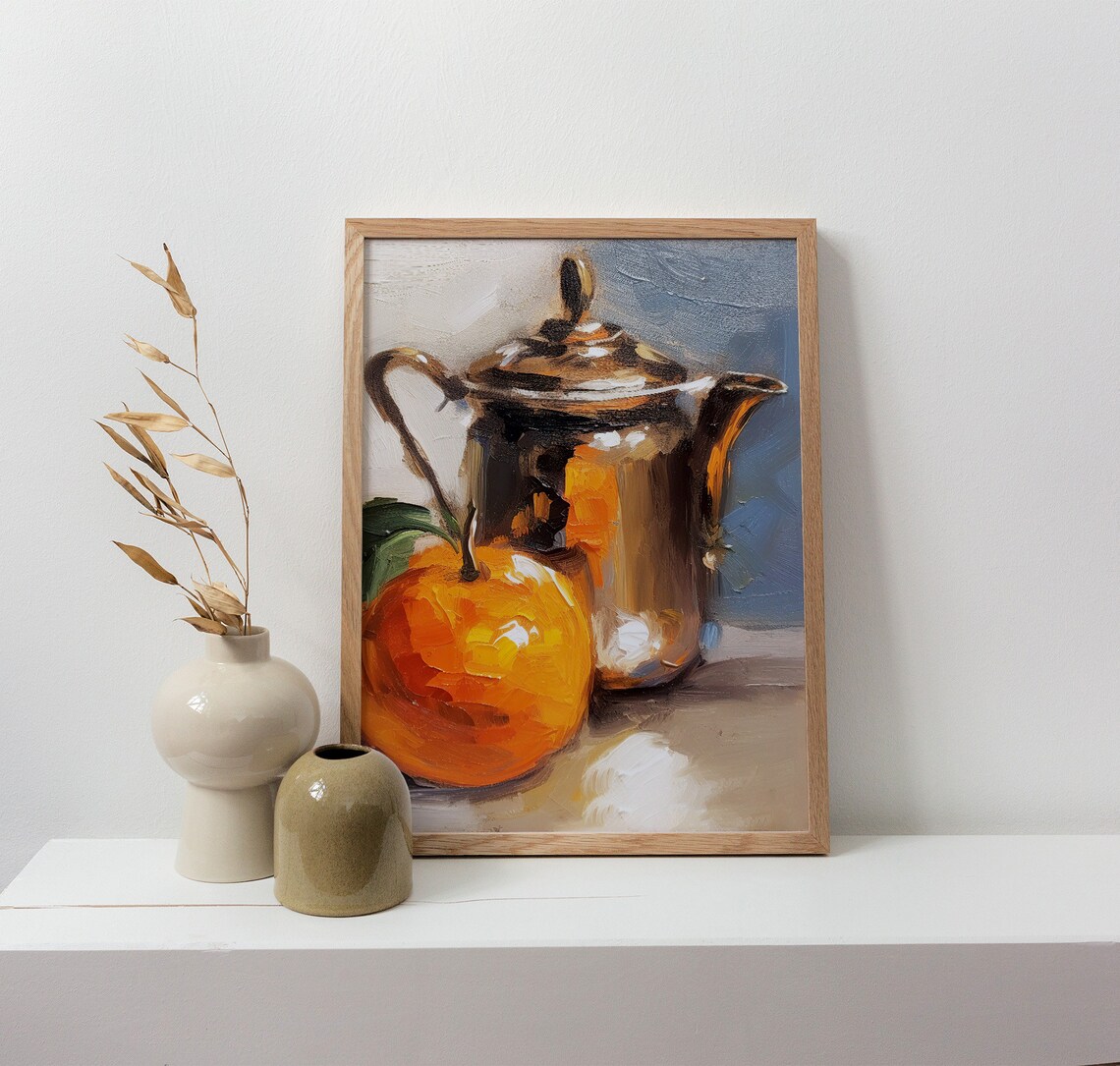Orange Fruit Still Life Oil Painting Art Print - Image 4