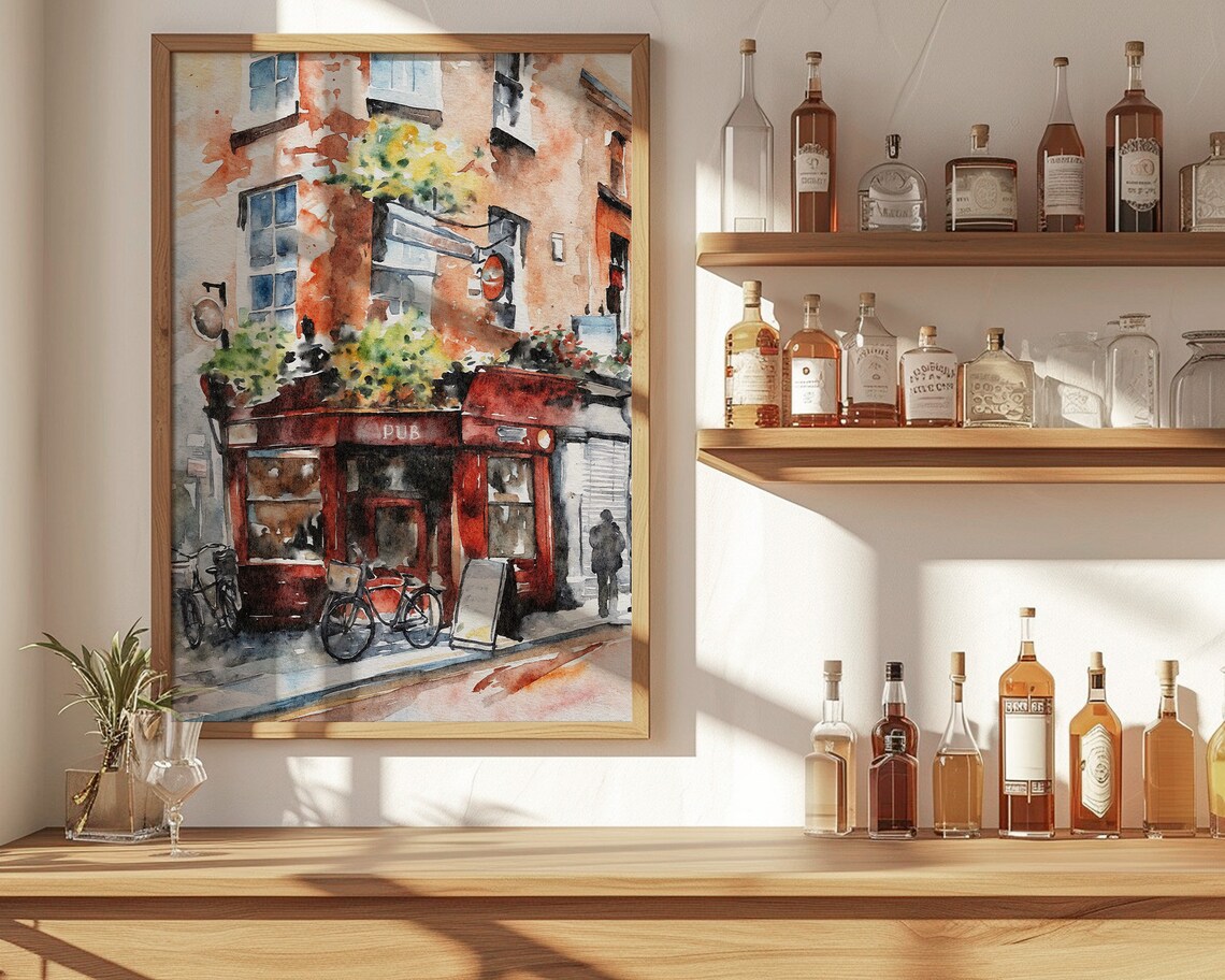 Dublin Irish Pub Watercolor Travel Poster, Cityscape - Image 2