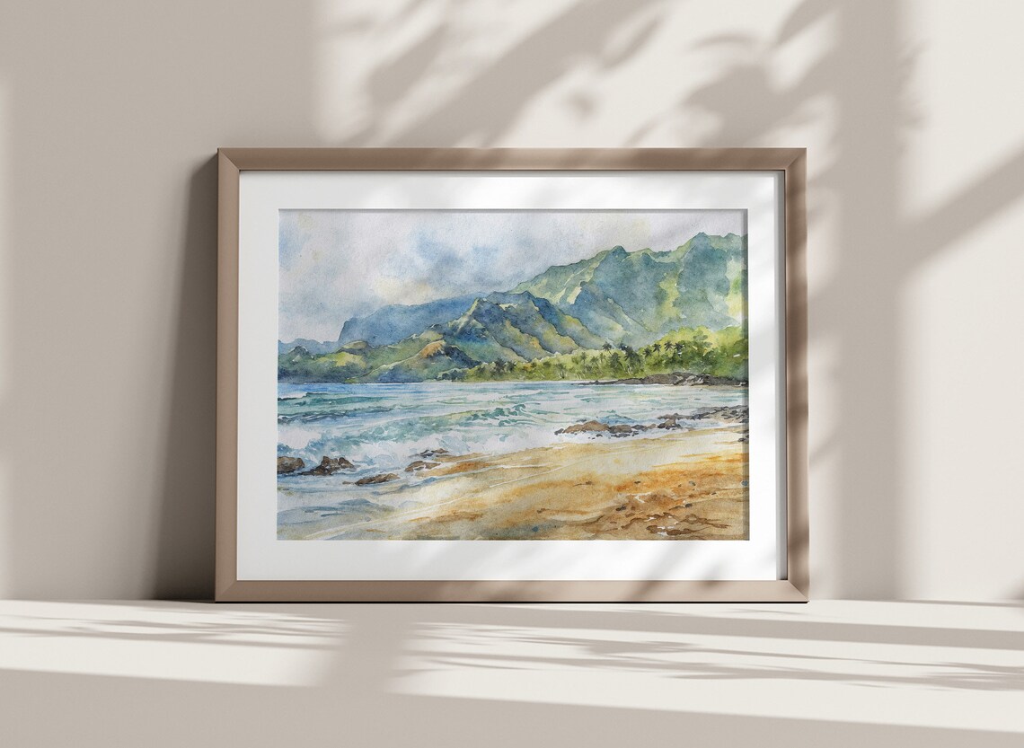 Kauai Na Pali Watercolor Art Print, Hawaii Coast - Image 3