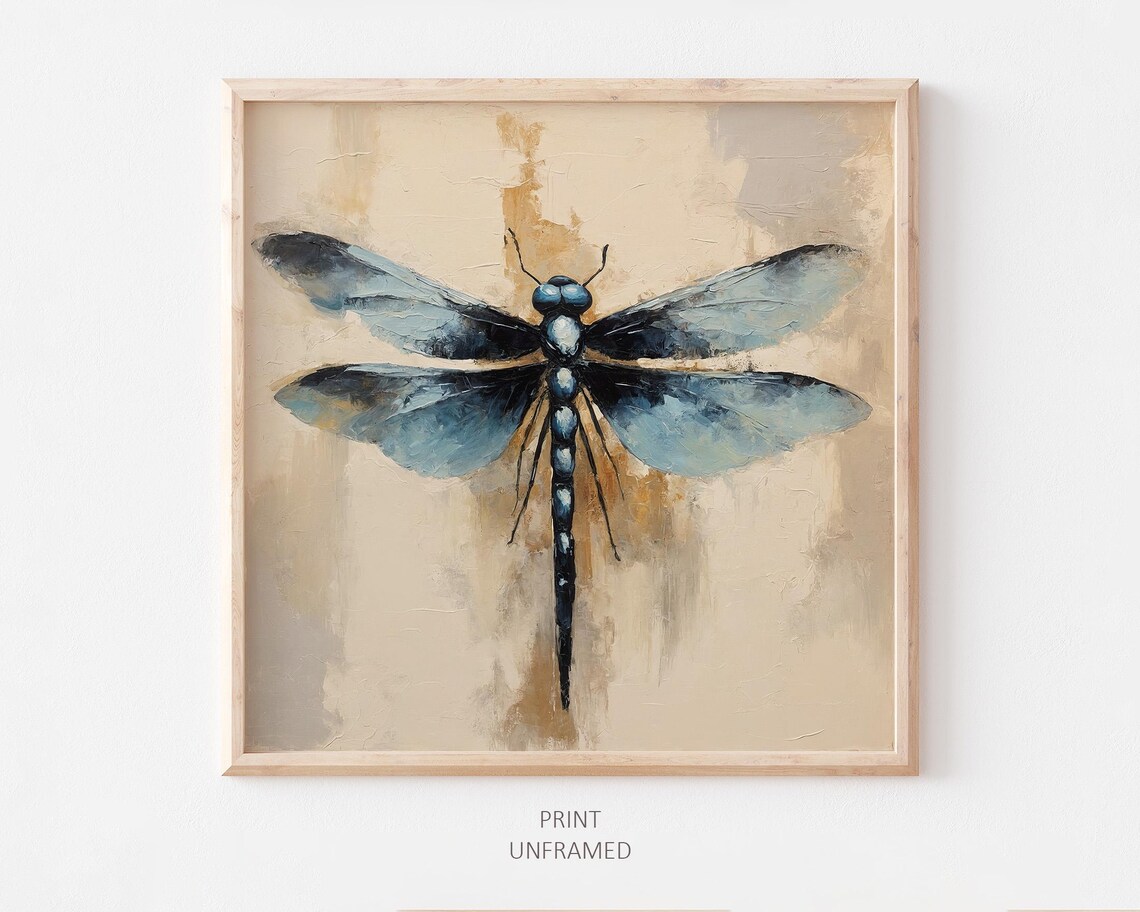 Blue Dragonfly Oil Painting Insect Poster Print