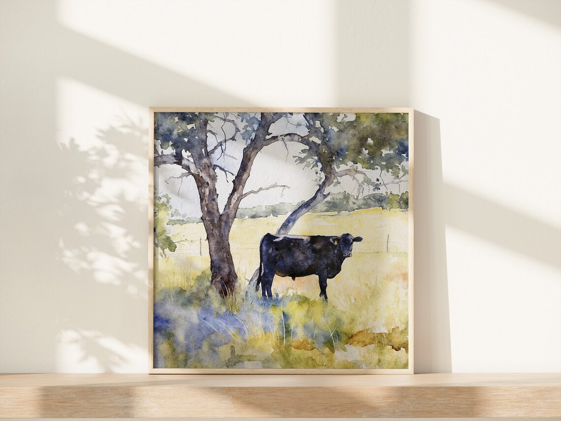 Black Cow Watercolor Art Print, Texas Farmhouse Decor - Image 4