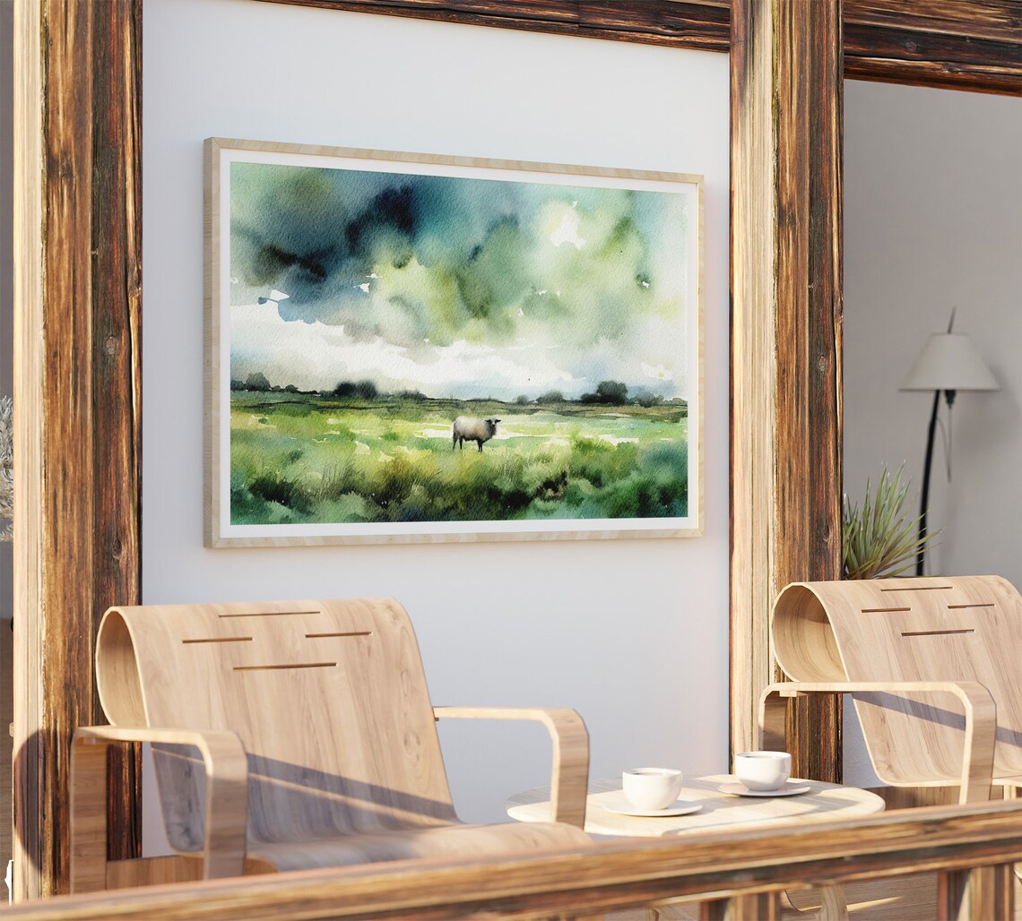 Sheep in Irish Landscape, Watercolor Art Print - Image 2