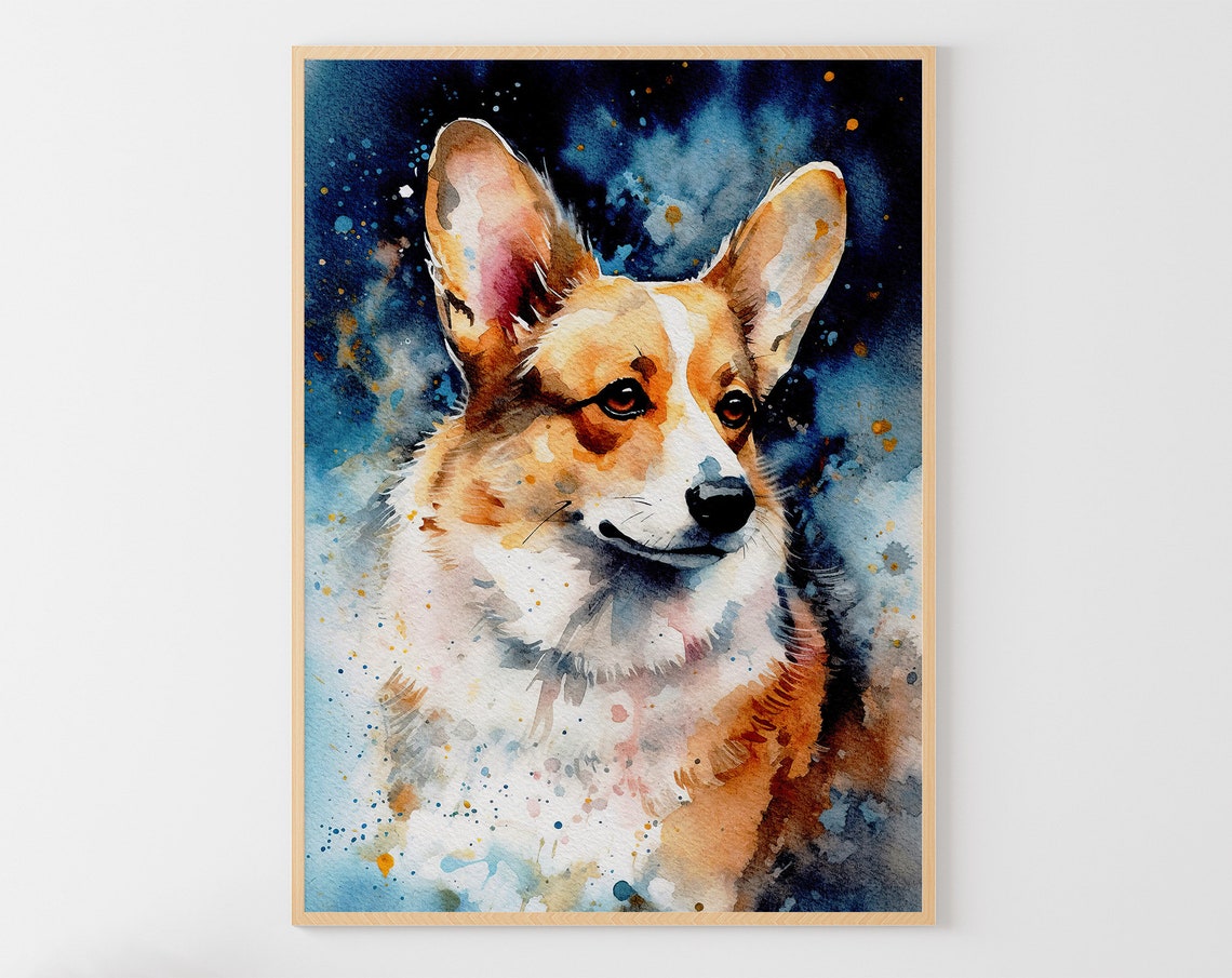 Corgi Watercolor Portrait Splash Paint Dog Lover Gift Art Print