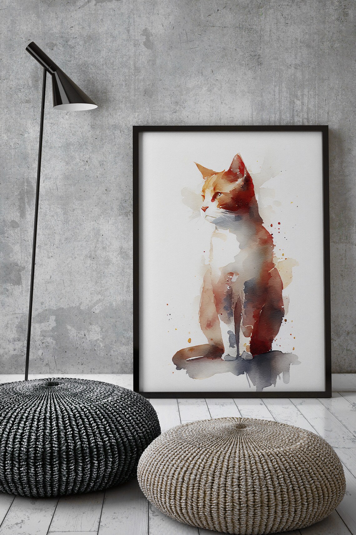 Ginger Orange Cat Watercolor Cute Sitting Kitty Pet Animal Art Poster - Image 3