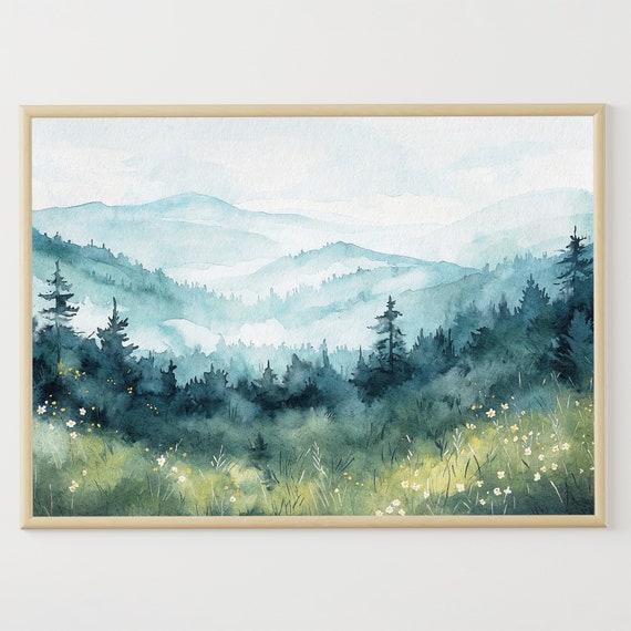Blue Ridge Parkway Watercolor Landscape, Travel Poster