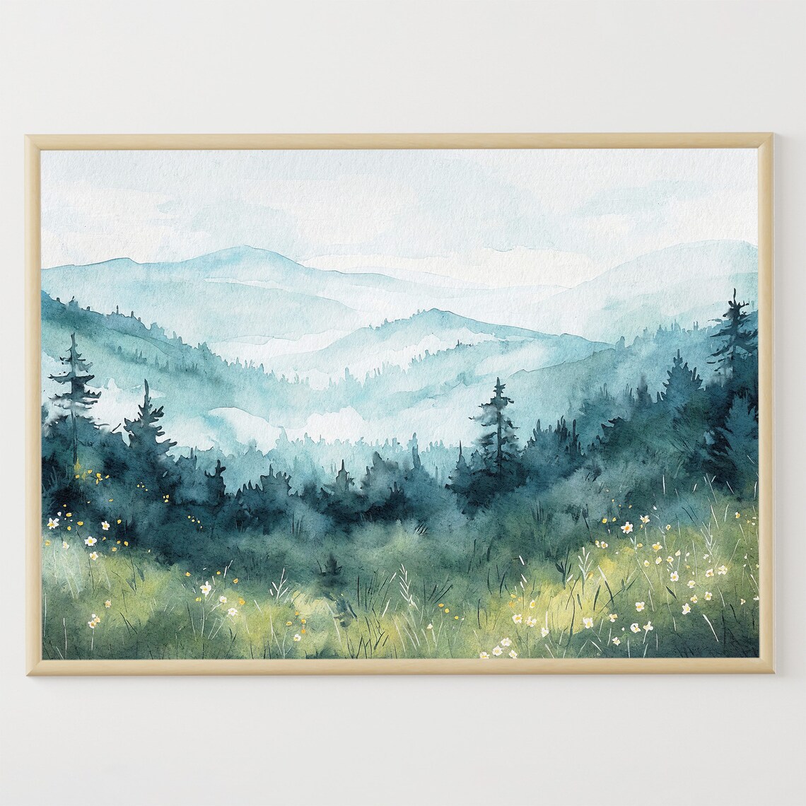 Blue Ridge Parkway Watercolor Landscape, Travel Poster