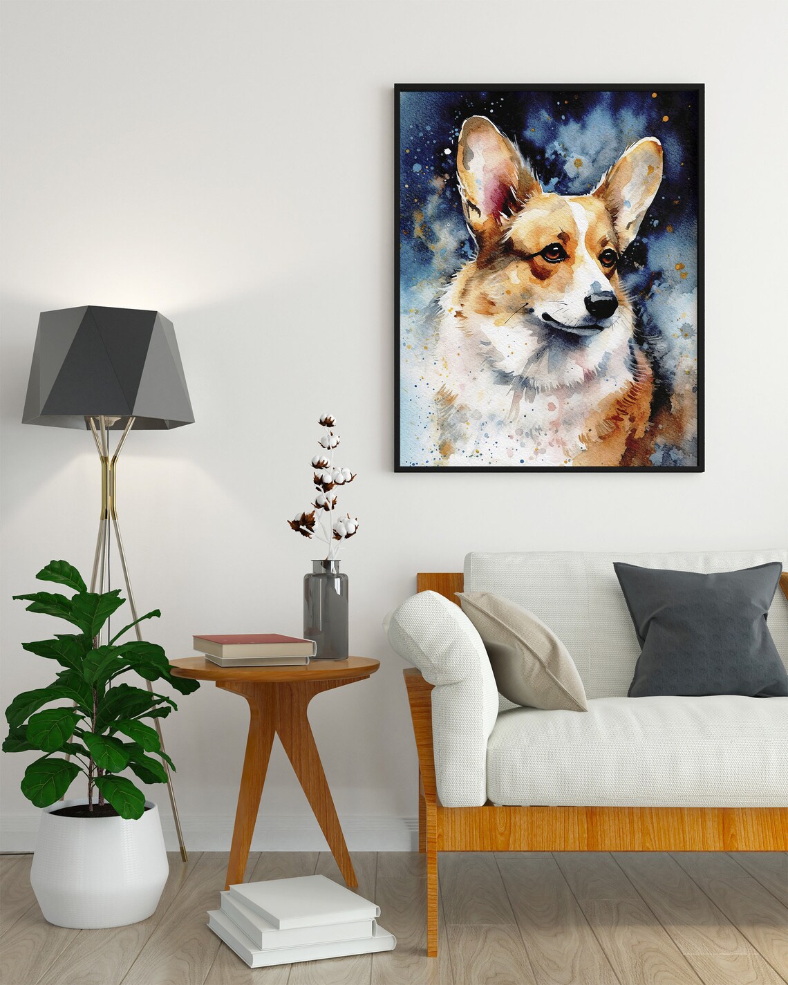 Corgi Watercolor Portrait Splash Paint Dog Lover Gift Art Print - Image 4