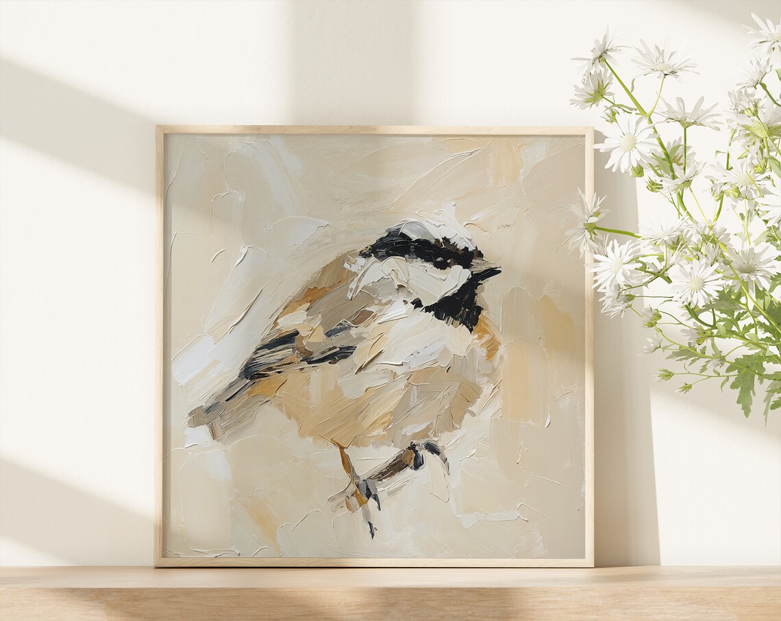 Titmouse Neutral Beige Minimalist Bird Art Print - Image 4
