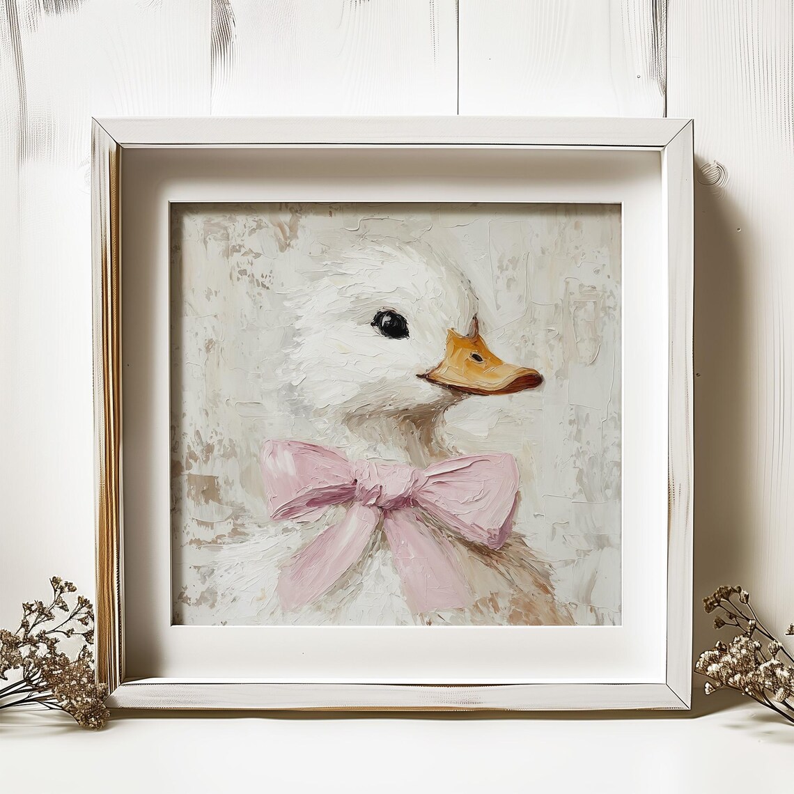 Ducky Oil Painting, Pink Bow Kids Room Art Print - Image 4