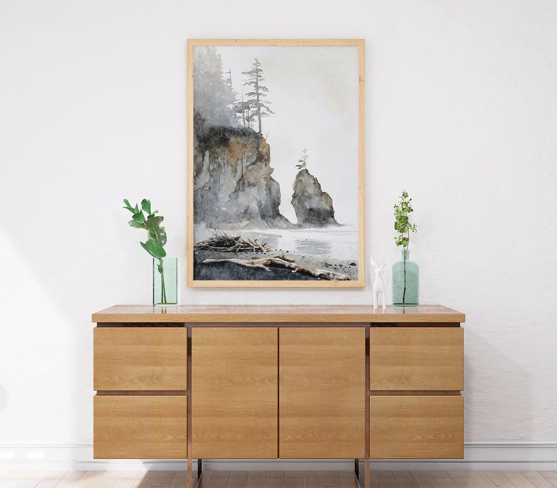 Oregon Coast Watercolor Art Print, Coastal Cliffs - Image 3