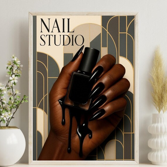 Elegant Nail Studio Black Polish Drip Art Deco Salon Art Print