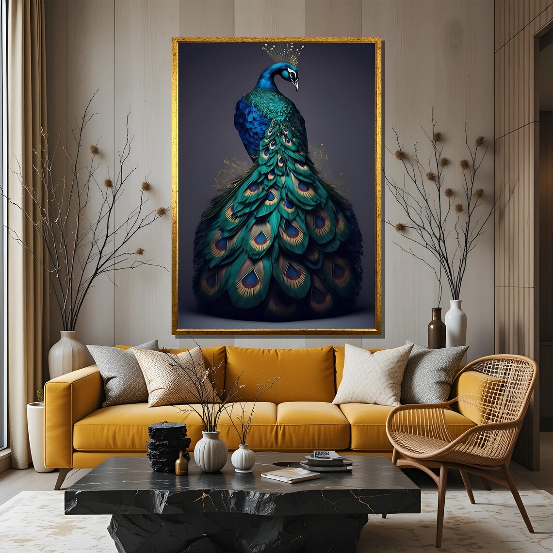 Peacock Art Print Colorful Bird Wall Decor Elegant Peacock Feathers Modern Nature Artwork Luxury Home And Office Decor - Image 3