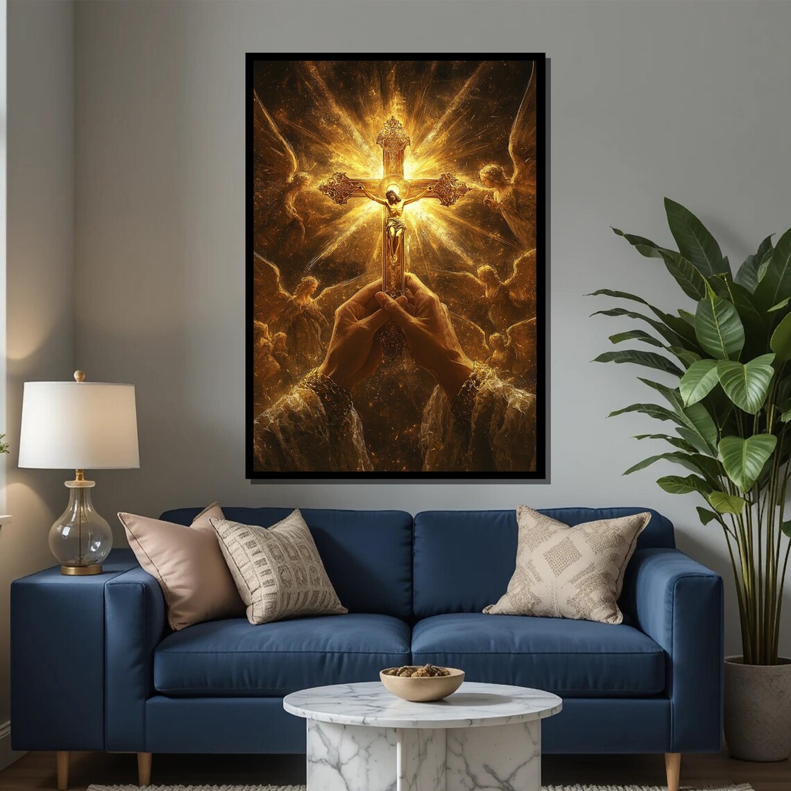 Golden Cross Jesus Crucifix Religious Poster - Image 2