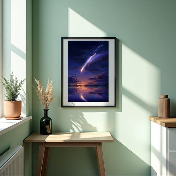 Anime Night Sky Print Ghibli Style Falling Star 5 Sizes