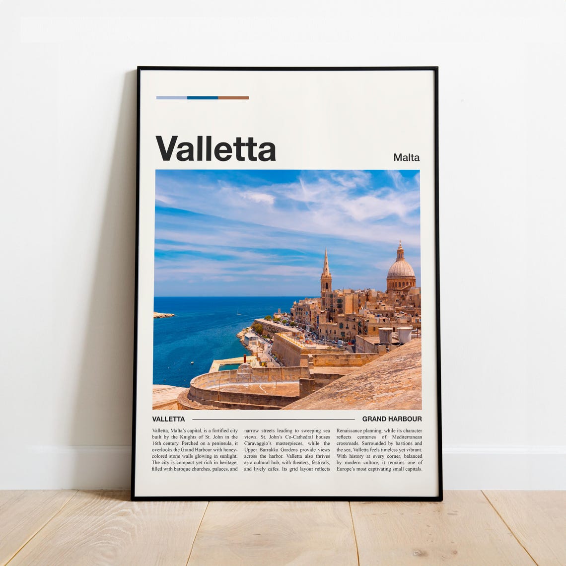 Valletta Malta City Minimalist Travel Poster Grand Harbour View