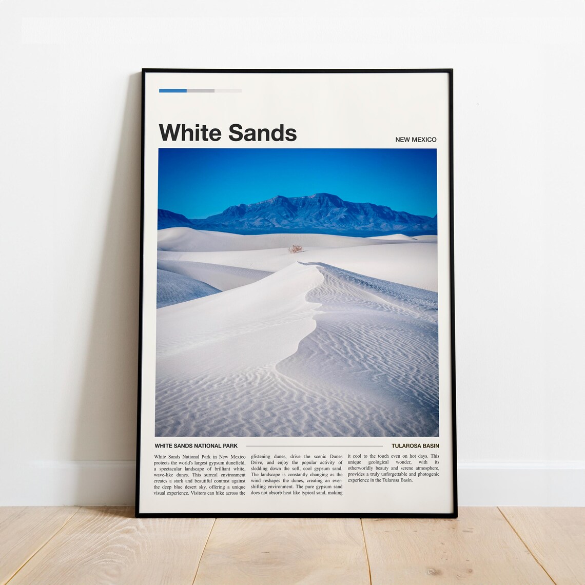 White Sands New Mexico Gypsum Dunes Blue Sky Minimal Travel Poster