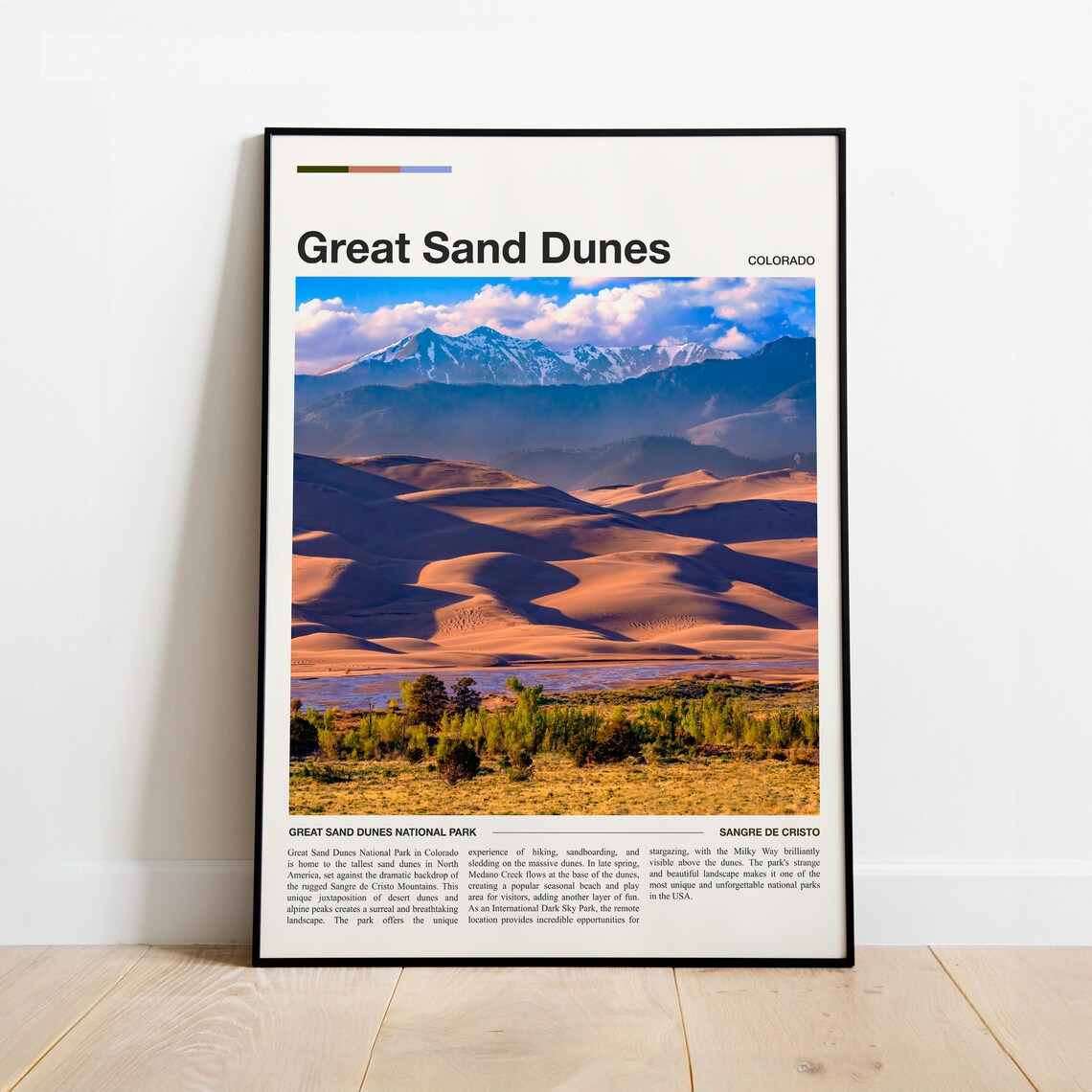 Great Sand Dunes Colorado Snowy Mountains Desert Travel Poster