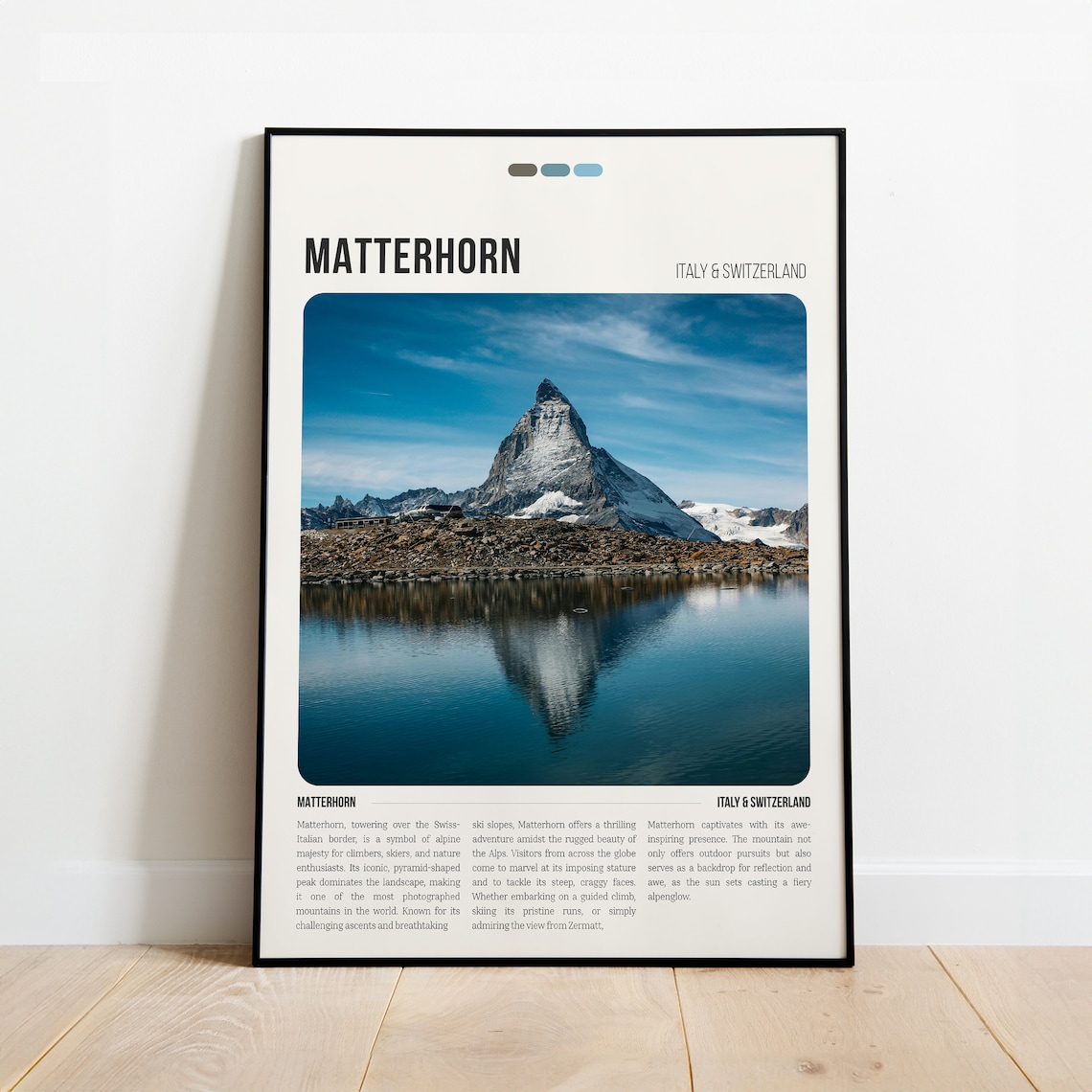 Matterhorn Italy and Switzerland Peak Lake Reflection Travel Poster