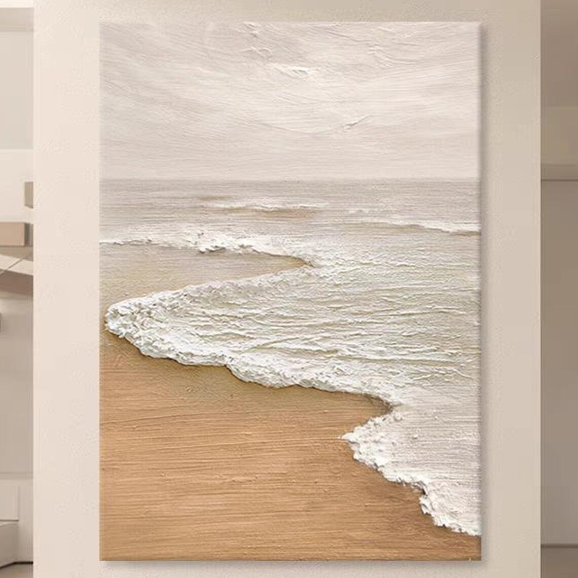 White Ocean Waves Textured Abstract Seascape Modern Coastal Art Print