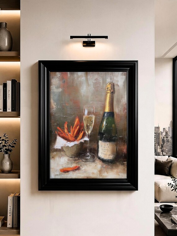 Champagne Wall Art French Fries Kitchen Bar Oil Painting Print